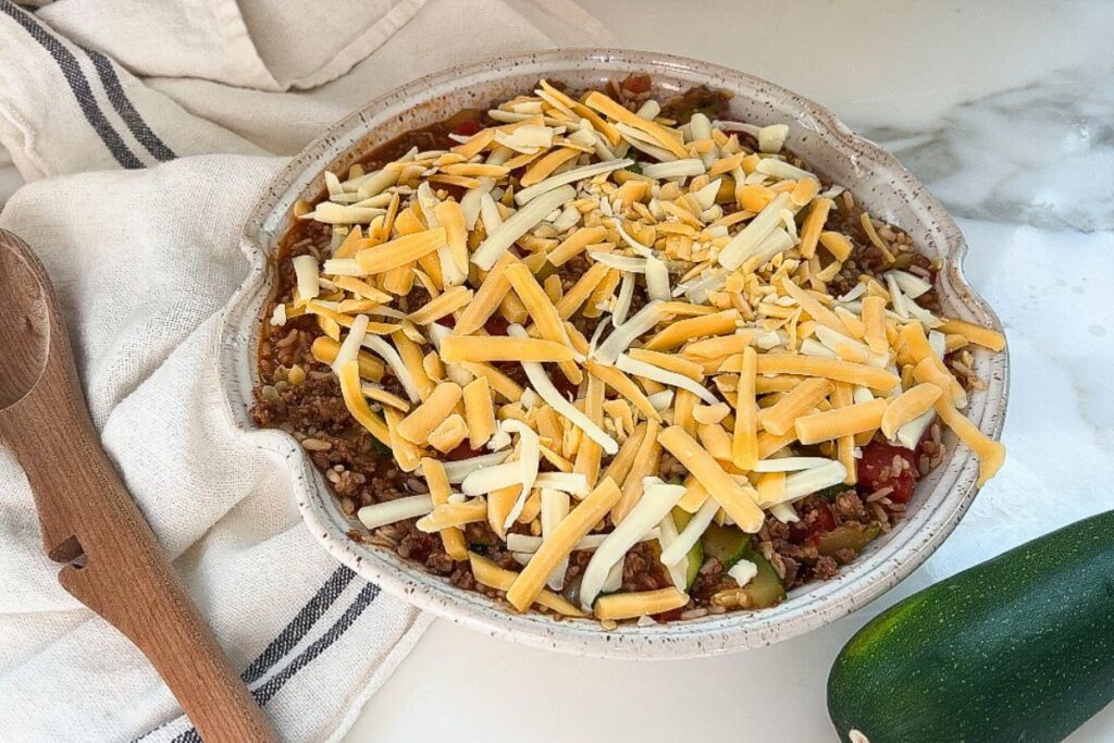 cheese sprinkled on casserole