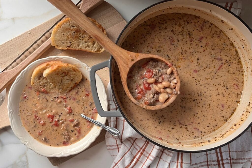 spoon full of sausage and bean soup