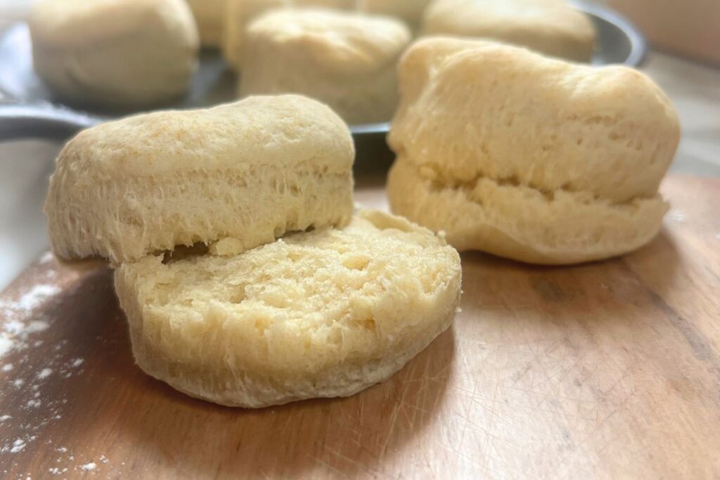close up of flaky biscuits