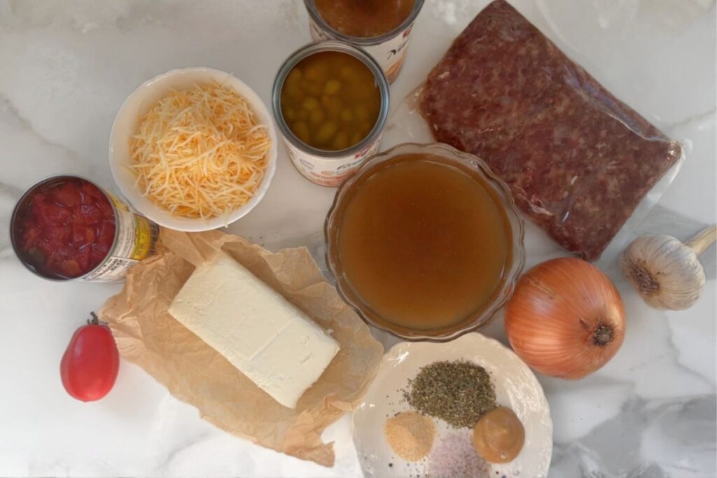 ingredients of sausage and bean soup